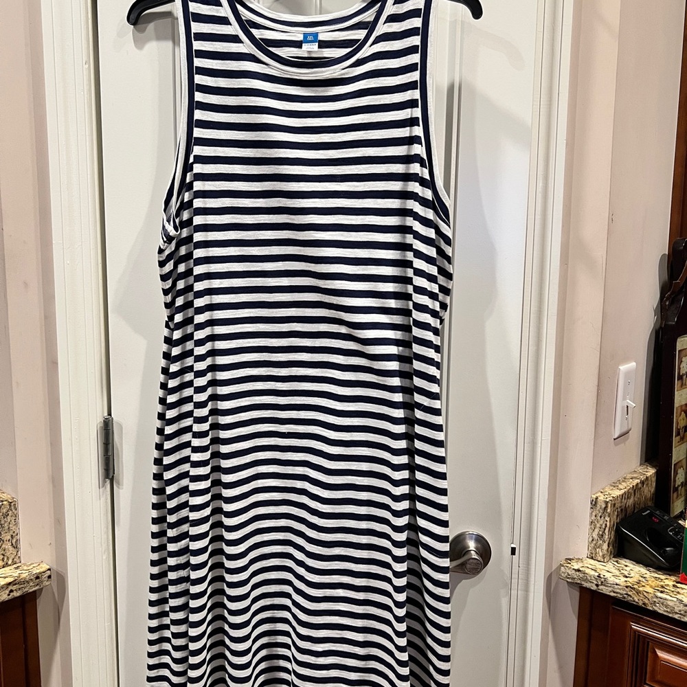 Old Navy Navy Blue and White Striped Midi Dress With Pockets Sz XXL Tall 2X